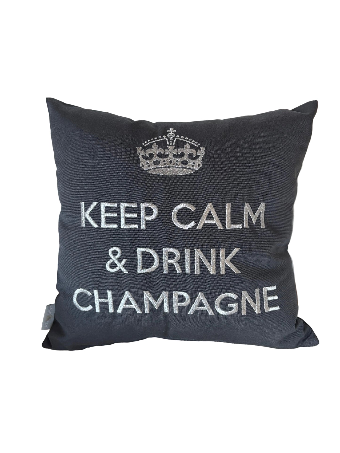 Anthrazit farbenes Kissen KEEP CALM & DRINK CHAMPAGNE 