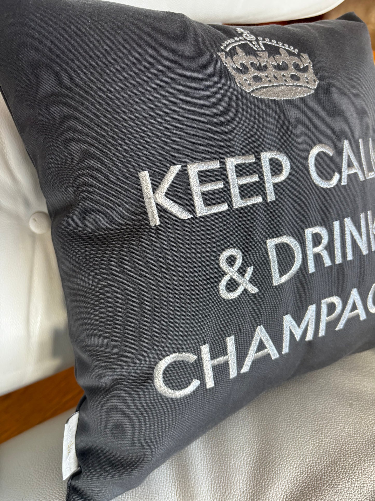 Kissen KEEP CALM & DRINK CHAMPAGNE Anthrazit Silber