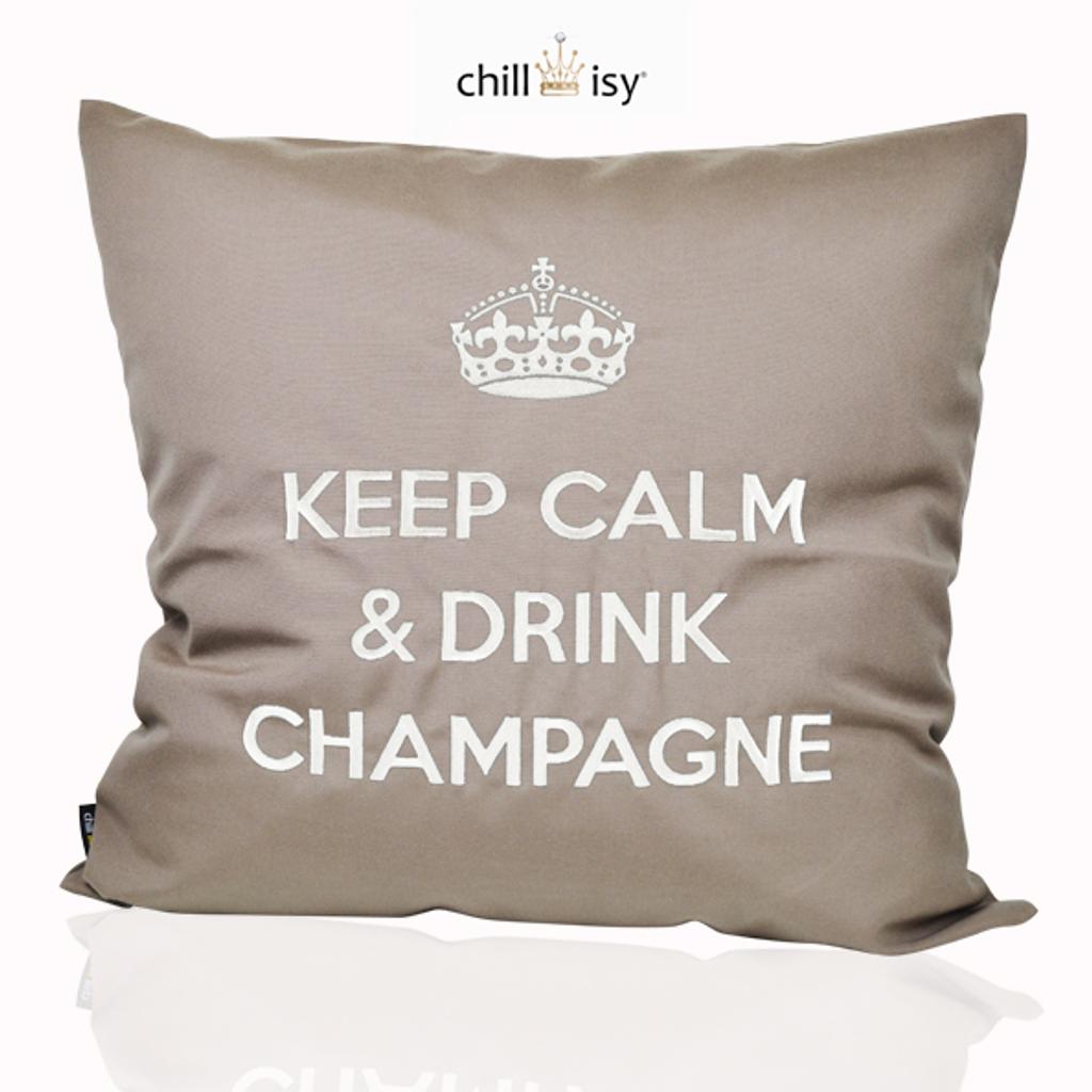 Kissen Keep Calm &amp; Drink Champagne, Taupe Weiß