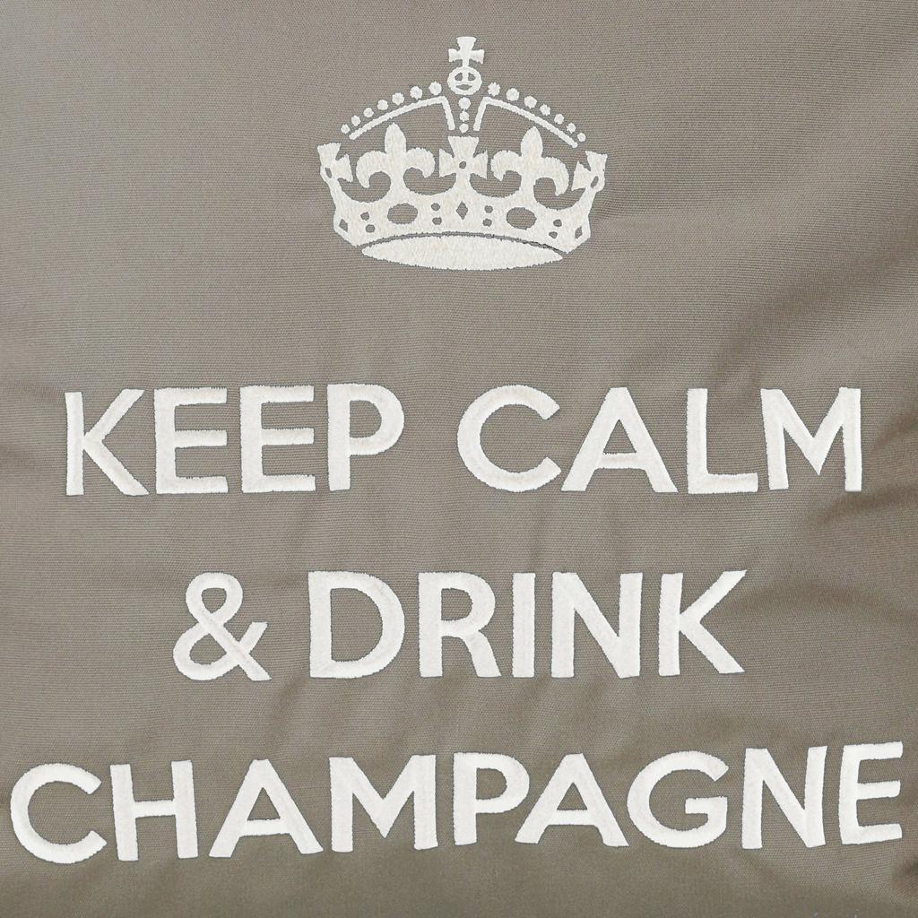 Kissen Keep Calm &amp; Drink Champagne, Taupe Weiß von chillisy