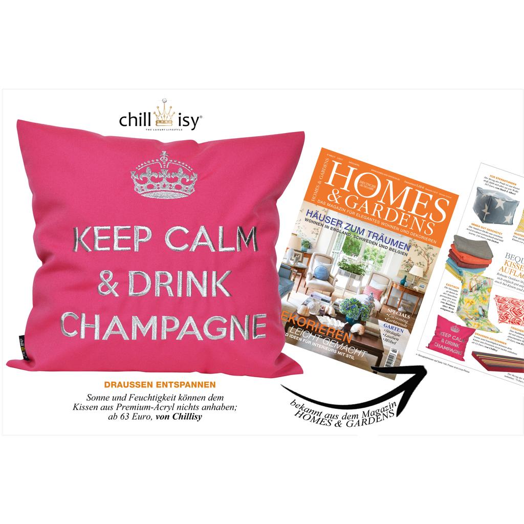 Kissen KEEP CALM & DRINK CHAMPAGNE von chillisy für Indoor, Outdoor, Yacht.