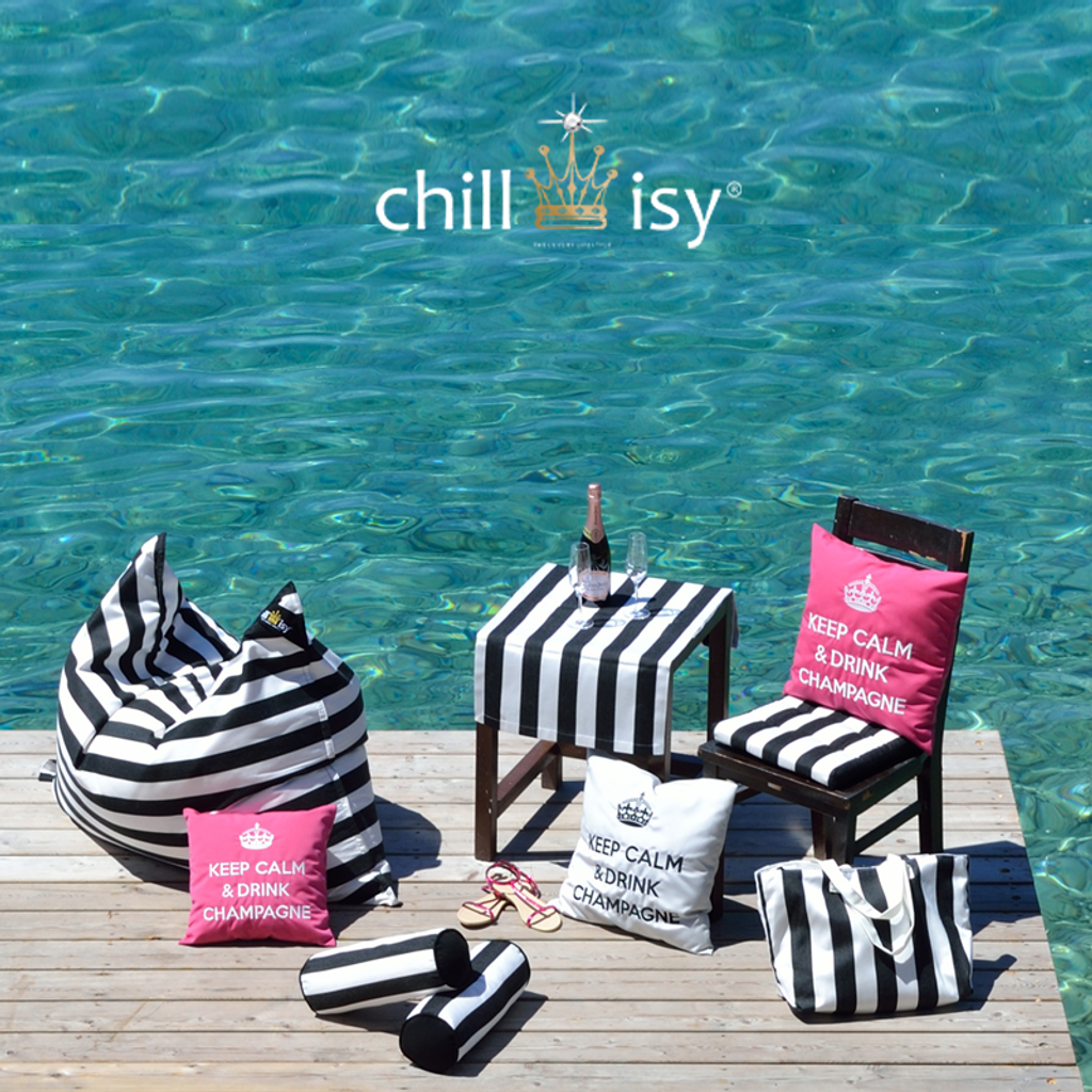 Kissen KEEP CALM & DRINK CHAMPAGNE Pink, Grau, chillisy. Verwendung: Indoor, Outdoor, Yacht