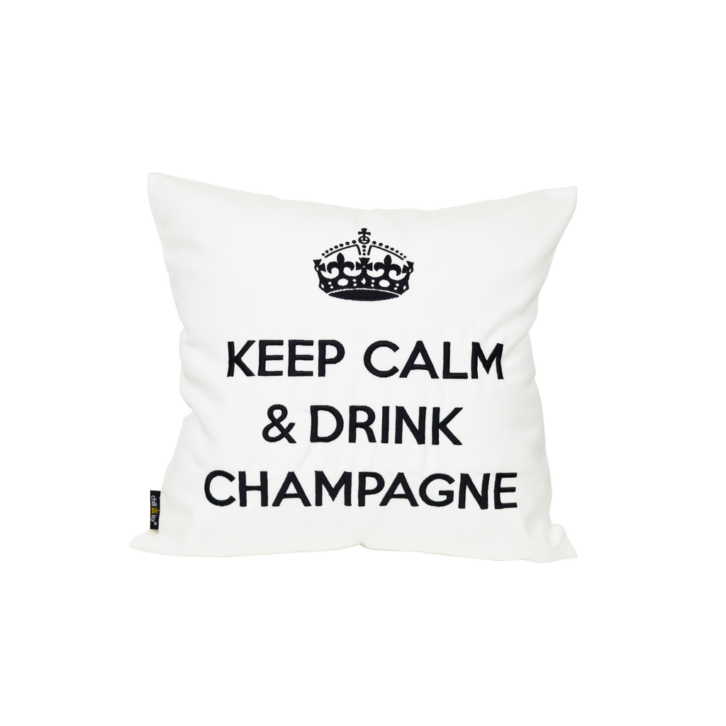 Kissen KEEP CALM & DRINK CHAMPAGNE Weiß Schwarz