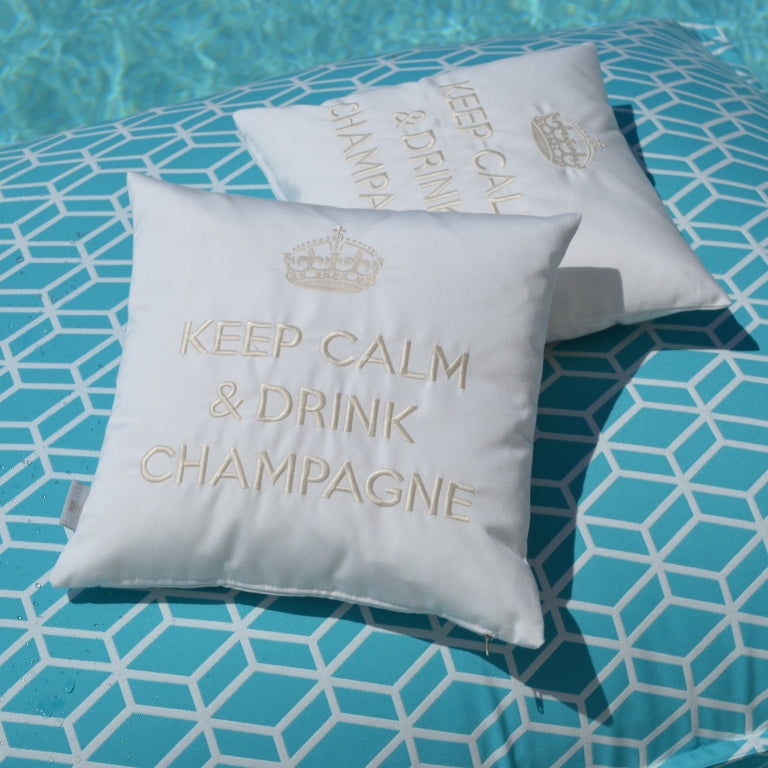 Cushion KEEP CALM &amp; DRINK CHAMPAGNE White Silver