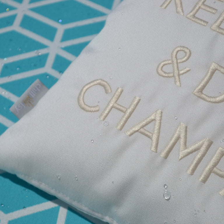 Cushion KEEP CALM &amp; DRINK CHAMPAGNE White Silver