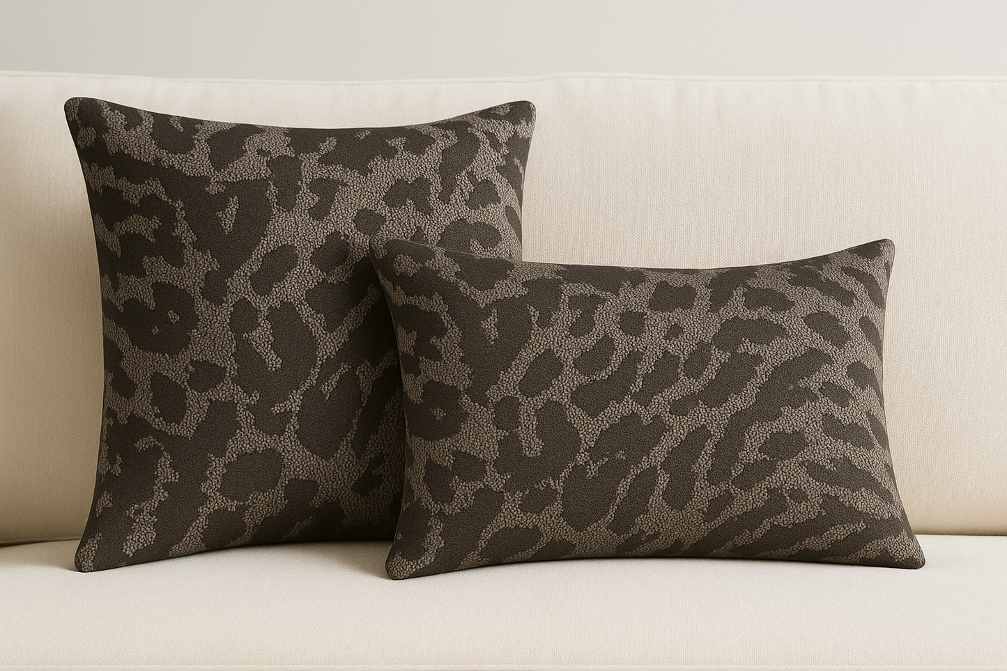 Dekokissen Leo Deisgn in Schwarz/Taupe Jacquard Design von chillisy hergestellt in Deutschland.