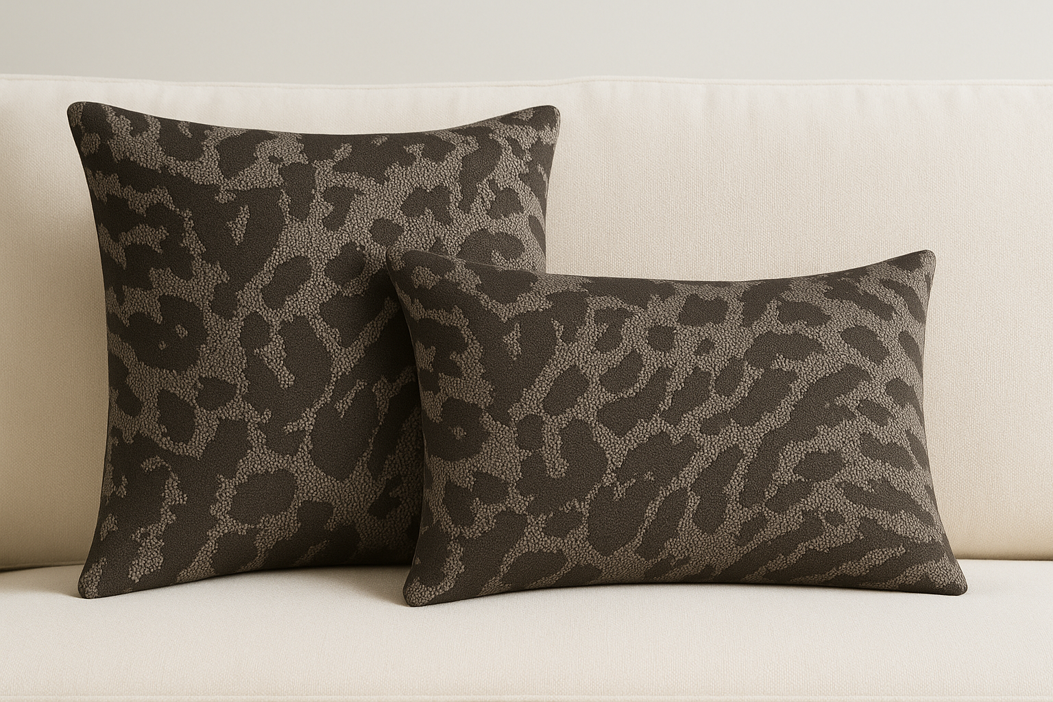 Dekokissen Leo Deisgn in Schwarz/Taupe Jacquard Design von chillisy hergestellt in Deutschland.