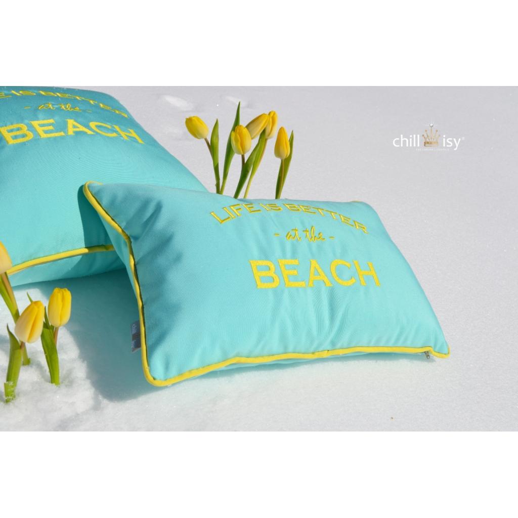 Kissen "Live is better at the beach", Farbe: Mint Limone, Hergestellt in Deutschland, chillisy. online kaufen