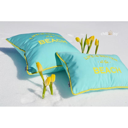 Kissen "Live is better at the beach", Farbe: Mint Limone, Hergestellt in Deutschland, chillisy. online kaufen