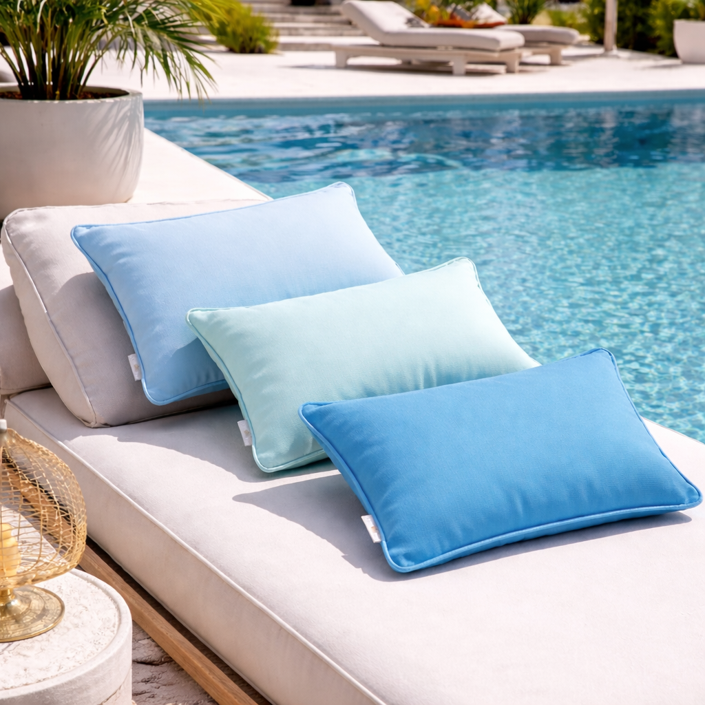 Outdoor Kissen Beach House für Gartenliege in Aqua Blau, Mint und Türkis