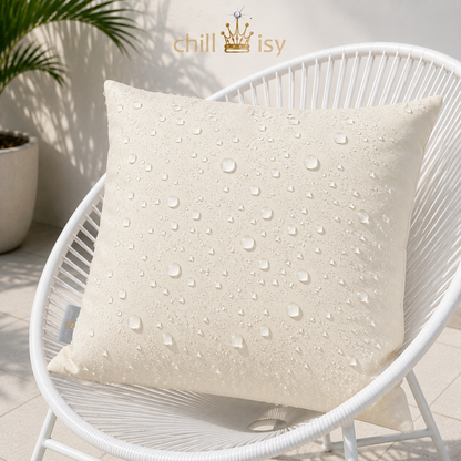 Wasserabweisendes chillisy® Outdoor Kissen Elfenbein mit Wassertropfen