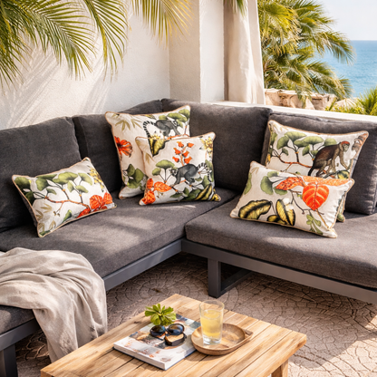 Outdoor Designer Kissen Jungle Muster Luxus Made in Germany chillisy Terrasse mit Meerblick