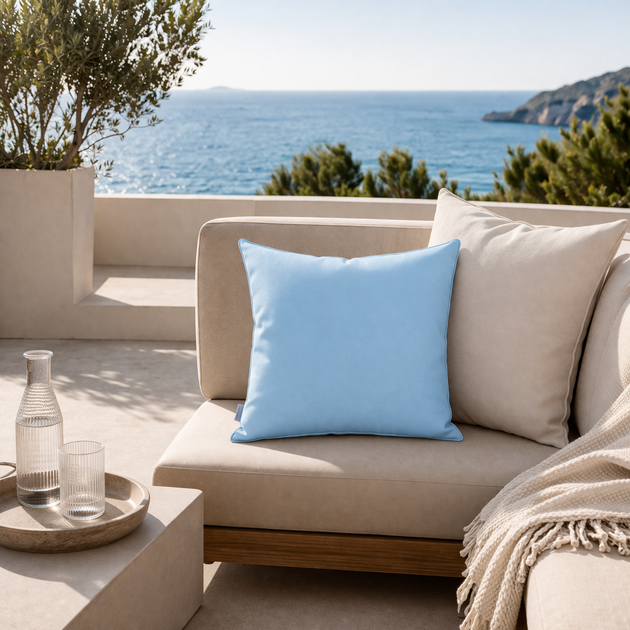 Outdoor Kissen Aqua Blau – wasserabweisend, wetterfest & UV-beständig, Made in Germany | chillisy®
