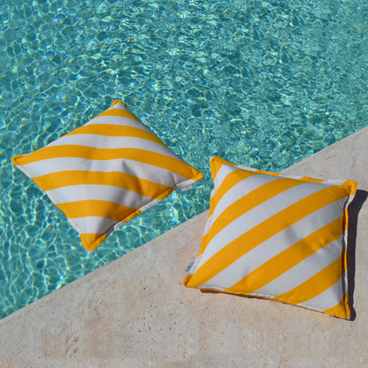 Kissen Quadro Capri Gelb-Weiß | Schwimmkissen & Gartenkissen