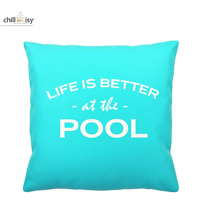 Kissen "LIFE IS BETTER AT THE POOL" Türkis Weiß