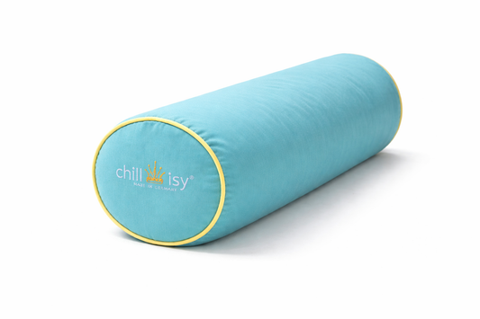 Türkise chillisy Nackenrolle mit gelber Paspel, Outdoor Kissen zylindrisch für Pool, Garten und Yacht, wasserabweisend, UV-beständig, Made in Germany
