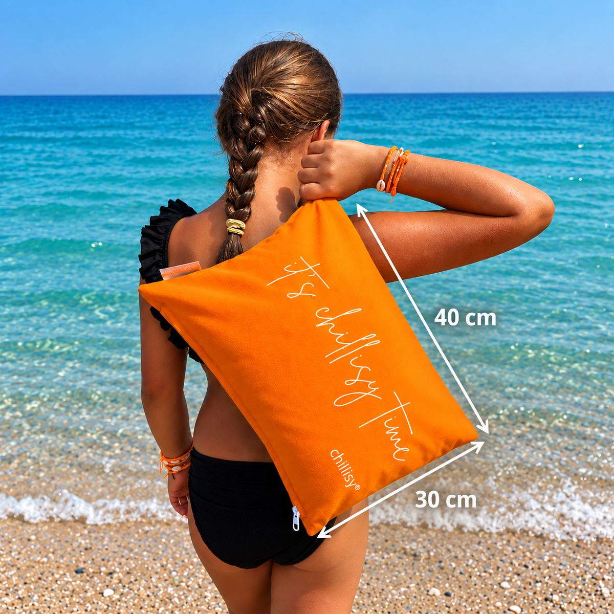 Oranges Piccolino Schwimmkissen 40 × 30 cm von chillisy® – handliches Kissen für Strand, Meer und Pool