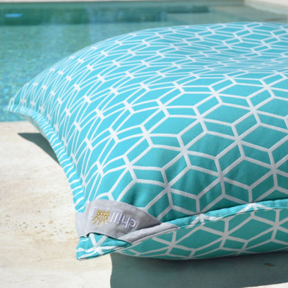Pool Sitzsack in der Farbe Türkis Weiß von chillisy hergestellt in Deutschland kaufen.