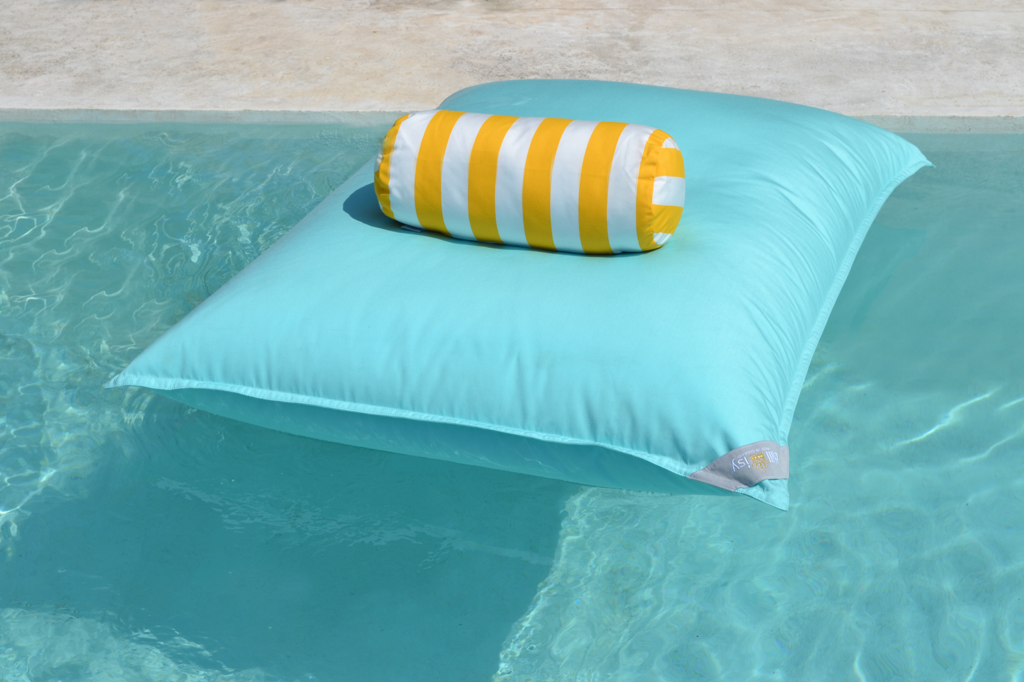 Pool Sitzsack Premium Poolkissen,  Schwimmrolle Gelb Weiß gestreift, Luxus Luftmatratze,  Farbe: Mint Türkis, schwimmende Liege, chillisy