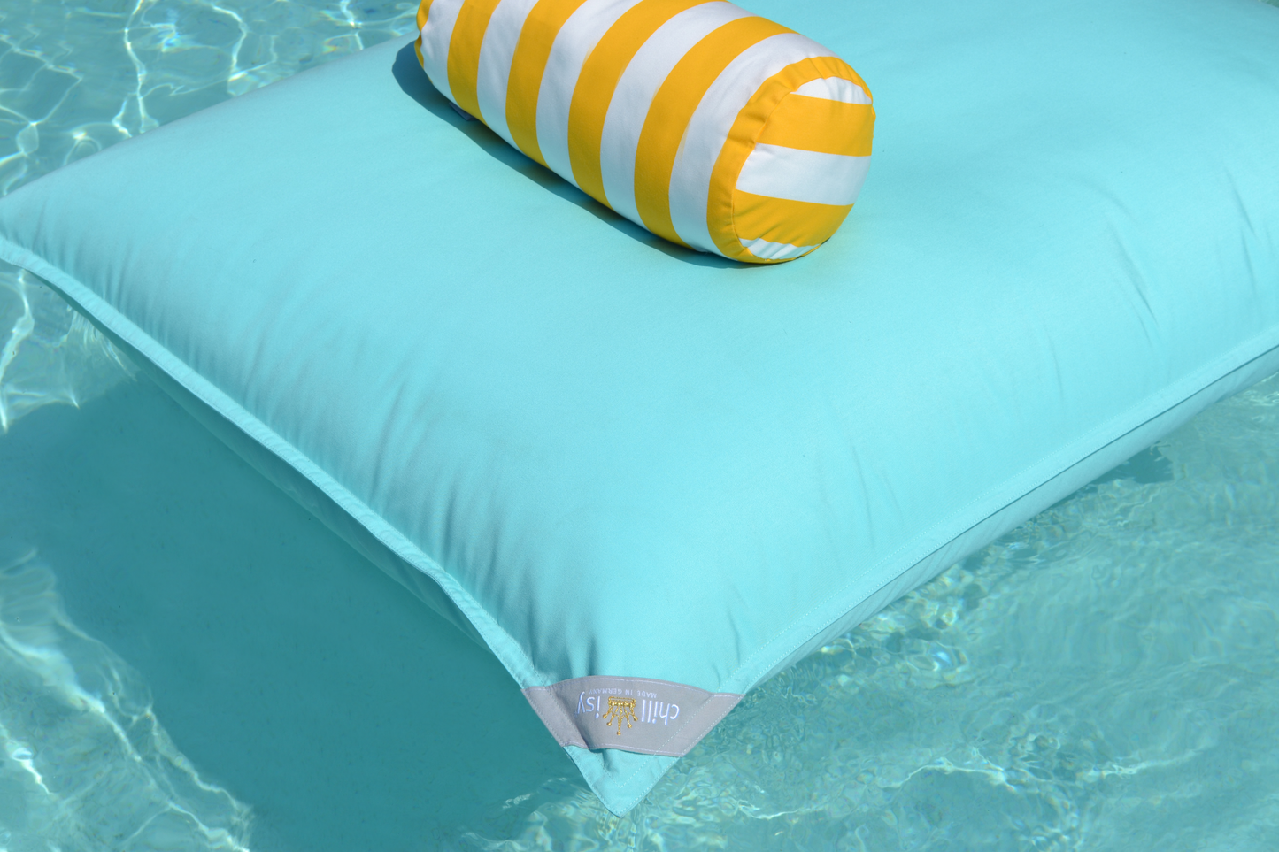 Pool Sitzsack Premium Poolkissen,  Schwimmrolle Gelb Weiß gestreift, Luxus Luftmatratze,  Farbe: Mint Türkis, schwimmende Liege, chillisy