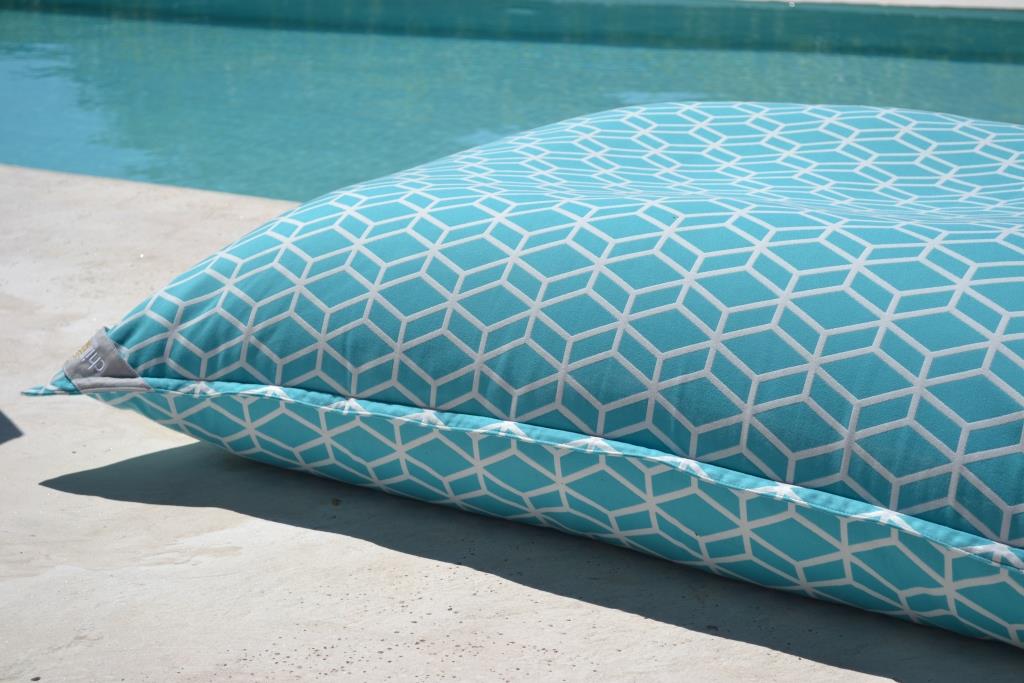 Poolkissen, Pool Sitzsack, Luxus Luftmatratze, Farbe: Türkis, Blau, chillisy, 160x120 cm, schwimmt auf dem Wasser, online kaufen.