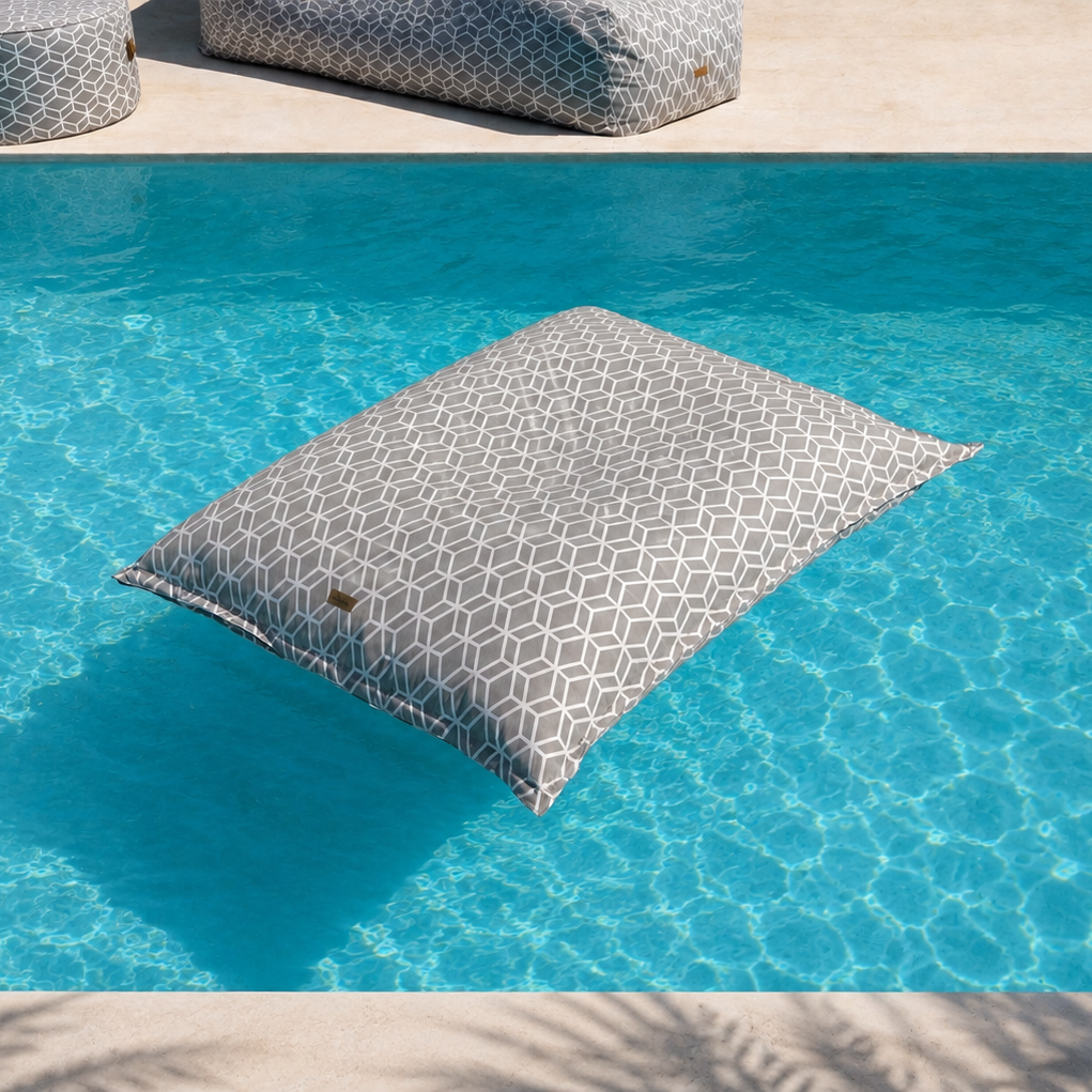 chillisy® Premium Poolkissen Maxi 190×130 cm in Crystal Grau, wasserdicht, schwimmend im Pool