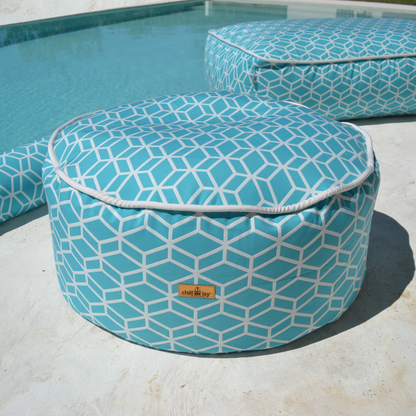 Pouf Hocker Crystal Gold, Farbe: Türkis, Verwendung: Indor, Outdoor; Marke: chillisy, hergestellt in Deutschland.