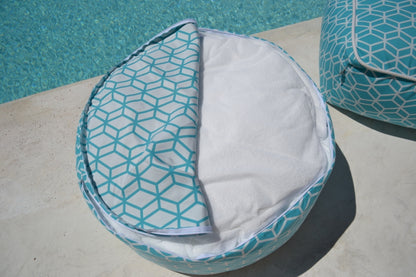 Pouf Hocker Crystal Gold, Farbe: Türkis, Verwendung: Indor, Outdoor; Marke: chillisy, hergestellt in Deutschland.