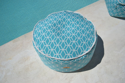 Pouf Hocker Crystal Gold, Farbe: Türkis, Verwendung: Indor, Outdoor; Marke: chillisy, hergestellt in Deutschland.