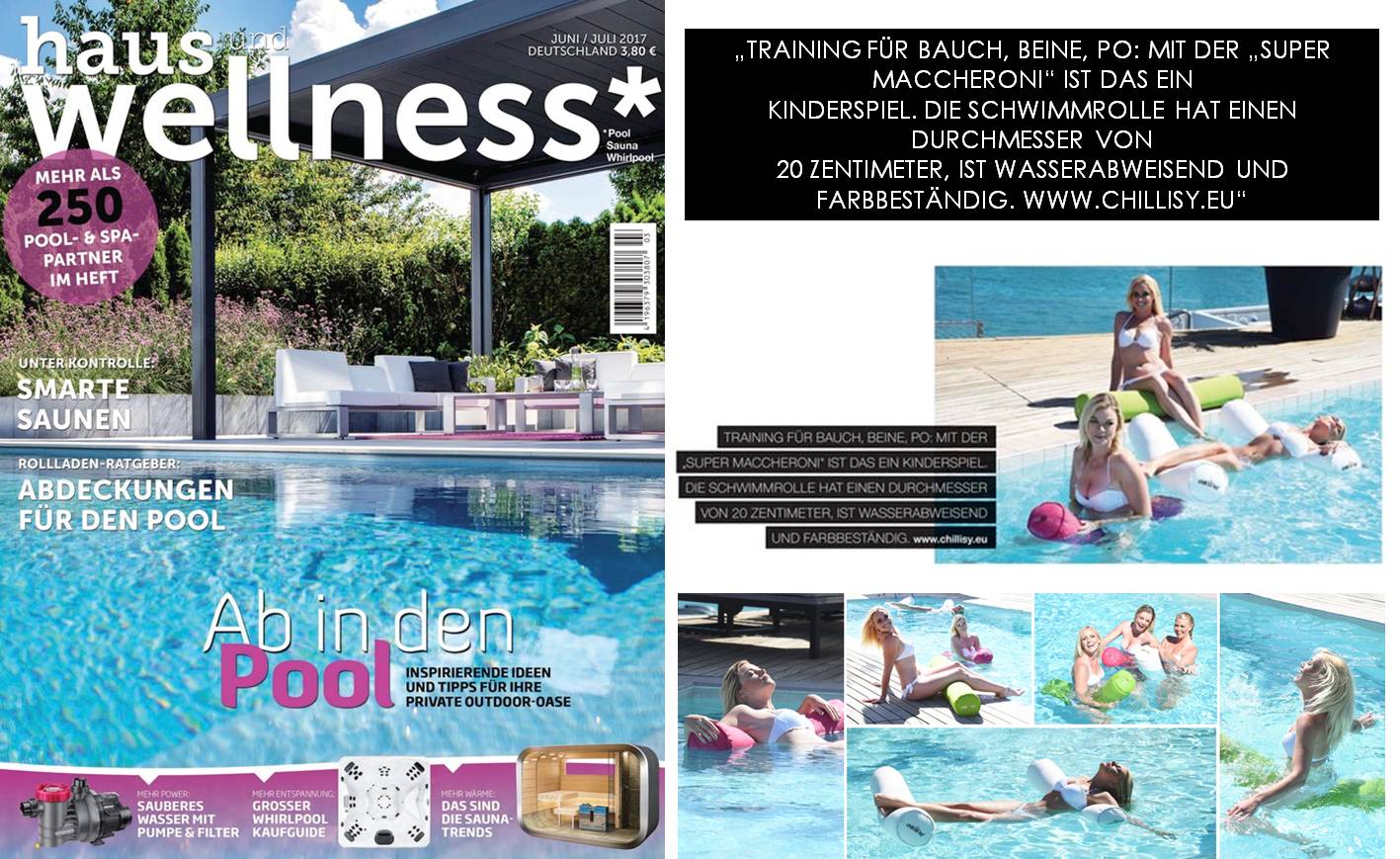 Schwimmnudel von chillisy wird im Fachmagazin haus + wellness präsentiert.