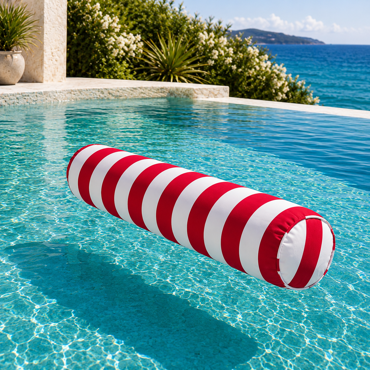 Schwimmnudel und Poolnudel im XXL Format mit 20 cm Durchmesser und 120 cm Länge aus Textil in Deutschland von chillisy hergestellt. Chlor- und Salzwasser beständig.