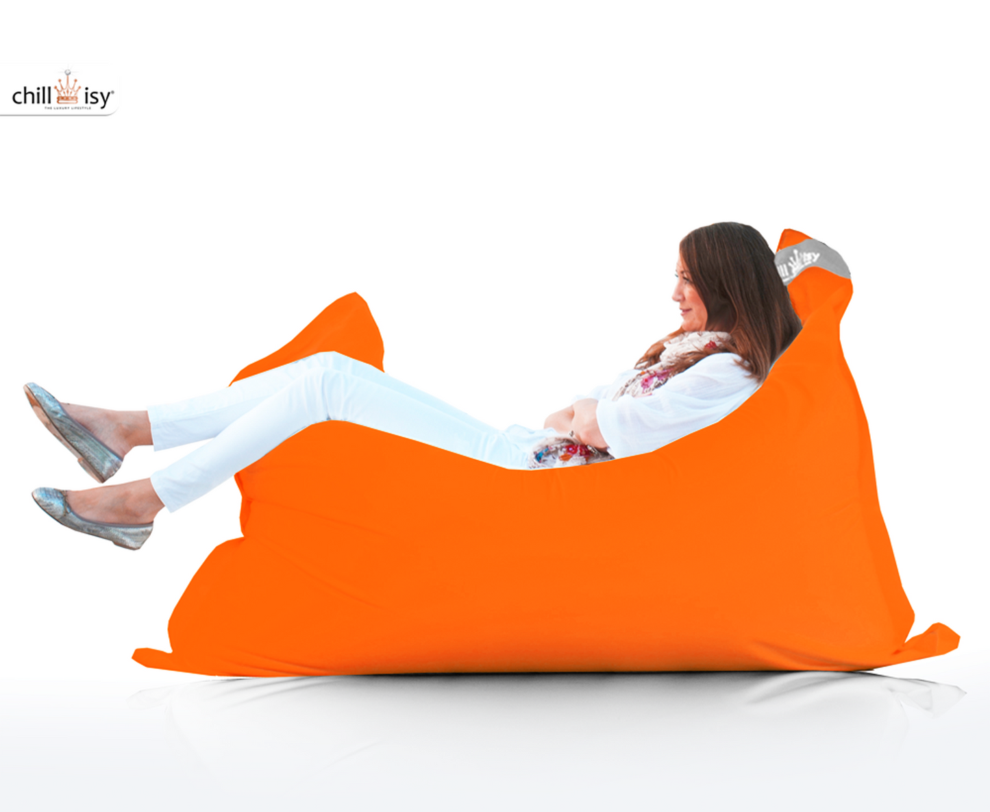 Sitzsack Luxus, Farbe: Mandarinen Orange. Verwendung: Indoor, Outdoor, Yacht. Marke: chillisy, Kollektion: Summertime.