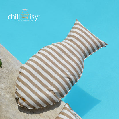 Schwimmkissen Poolkissen beige weiß gestreift in Fisch Form Float Sharky by chillisy.

