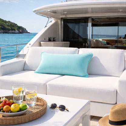 Yachtkissen in Mint mit 80x60 m hergestellt von chillisy in Deutschland. Absolut witterungsbeständig: wasserabweisend, farbecht, UV-Licht resistent, atmungsaktiv, langlebig, mindestens 5 Jahre Garantie.